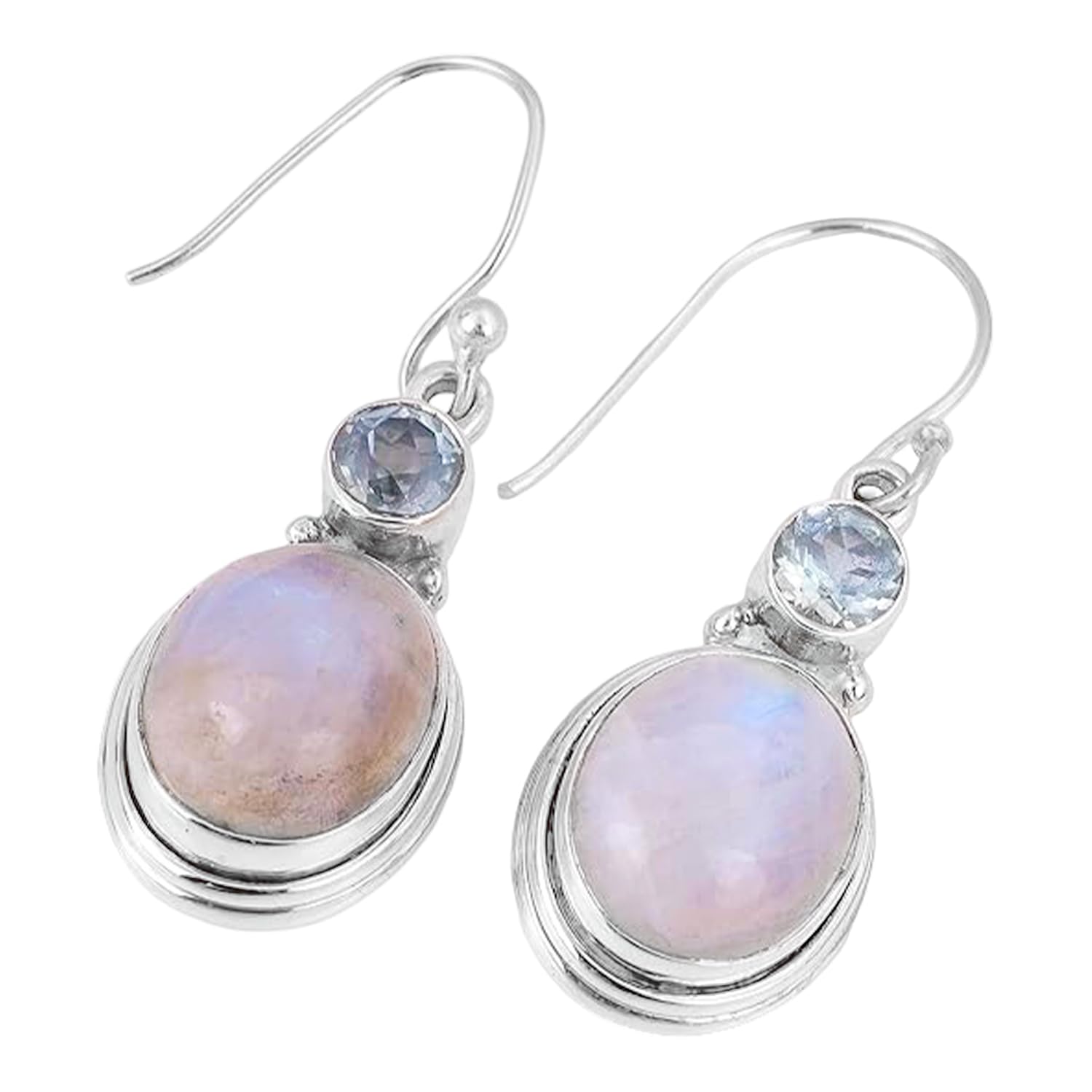 Rainbow Moonstone & Blue Topaz Earring