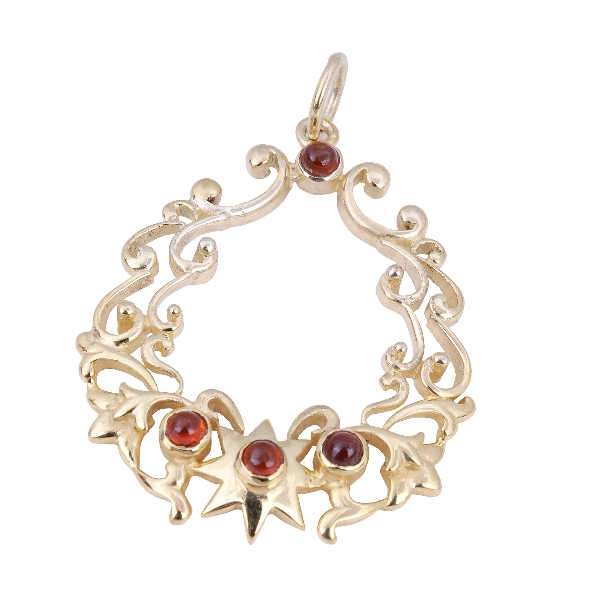 Red Garnet Gemstone Pendant For Women Yellow Gold Brass Pendant Fashion Jewelry