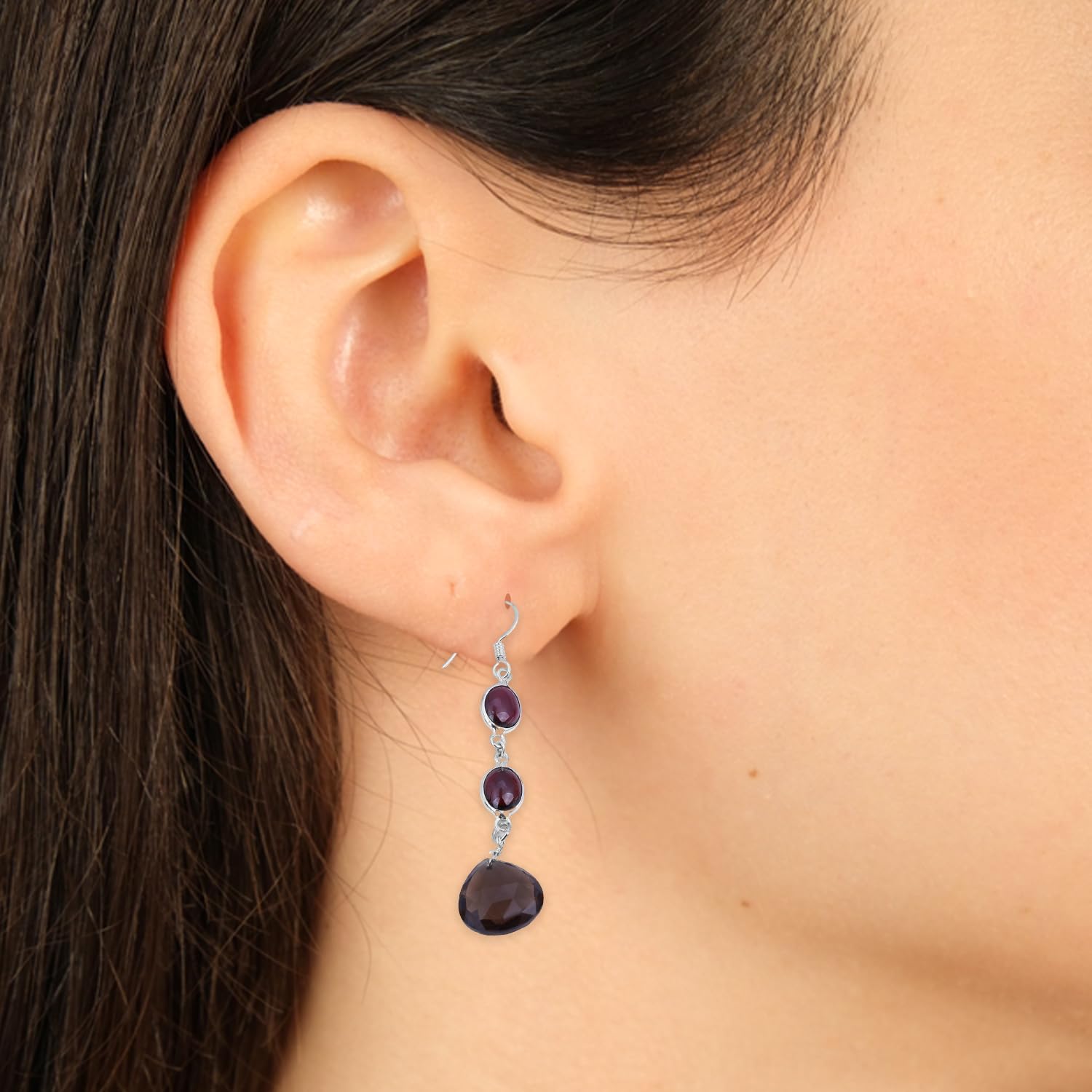 Smoky Quartz & Red Garnet Earring