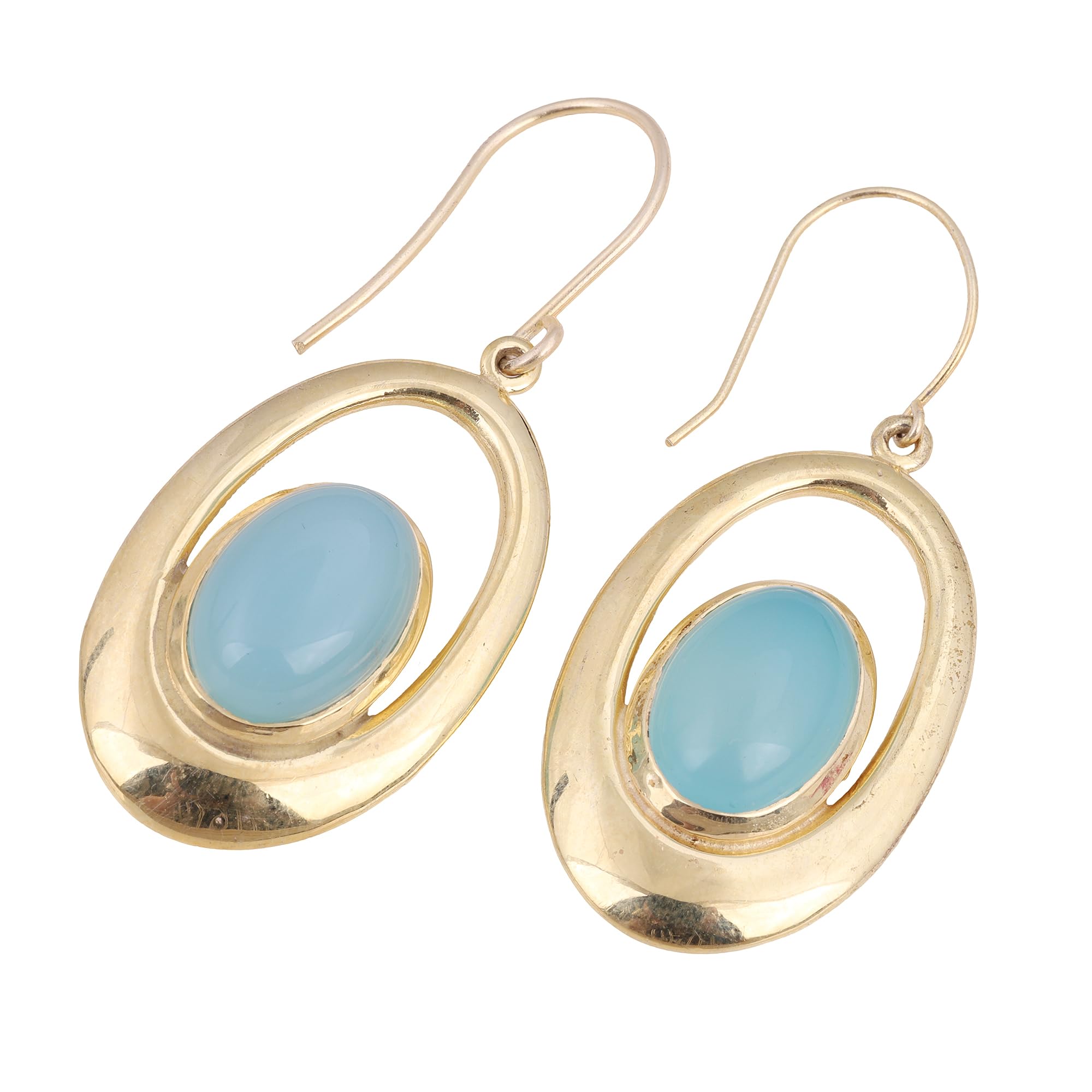 Blue Chalcedony Yellow Gold Brass Earring