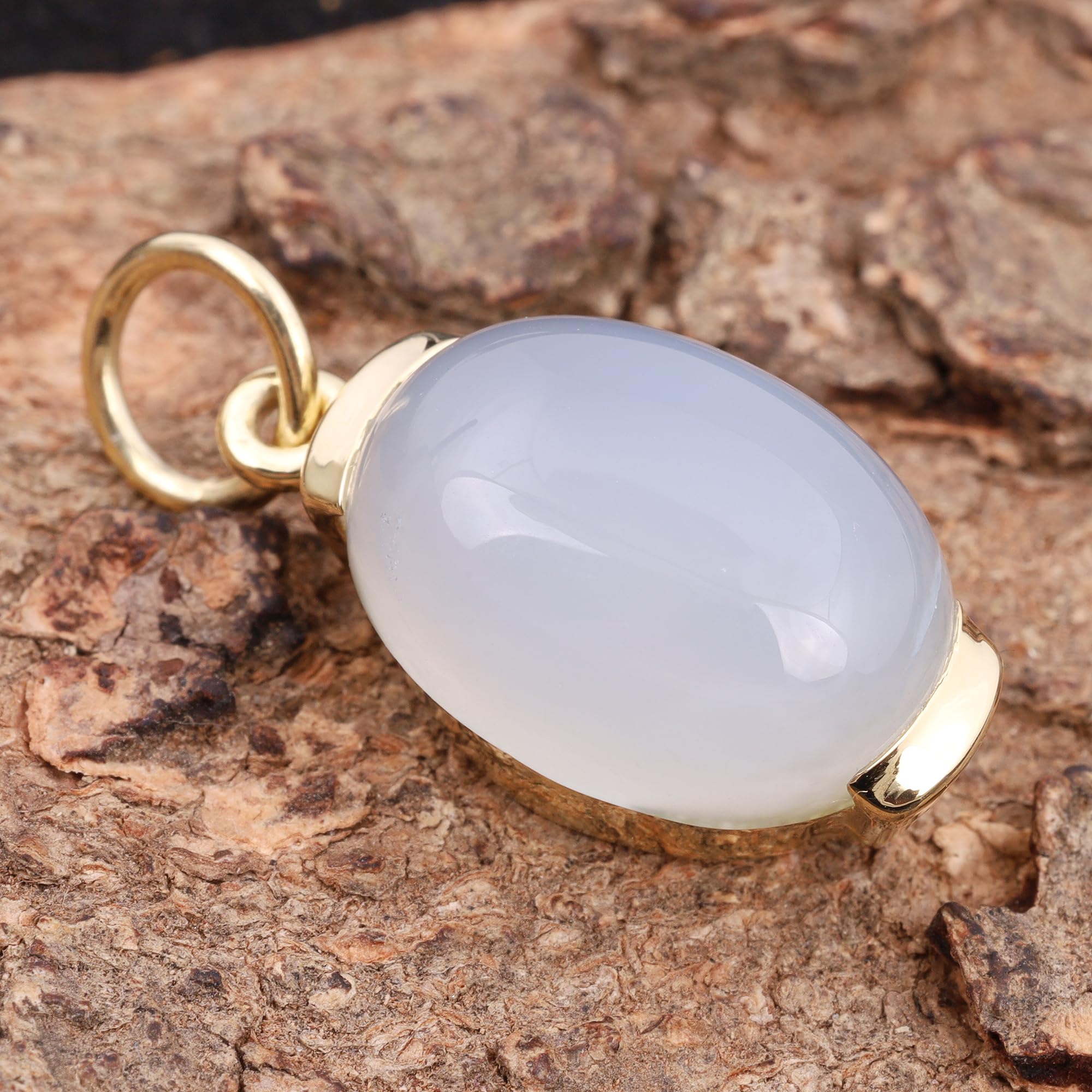 Chalcedony Pendant For Women Handmade Designer Yellow Gold Brass Pendant