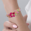 Floral Elegance Ruby, Jade & Amethyst CZ Studded Designer Bangle in Rose Gold Finish